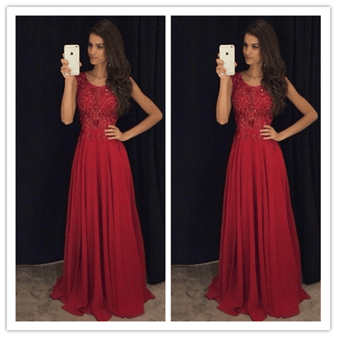 Red Beading Real Made Prom Dresses - Laurafashionshop