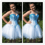 Beading White Blue Homecoming Dresses Prom Dress - Laurafashionshop