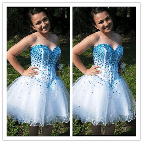 Beading White Blue Homecoming Dresses Prom Dress - Laurafashionshop