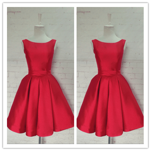 Sweet 16 Red Satin Party Homecoming Dress Prom Dress - Laurafashionshop