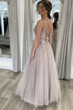 Tulle Lace Formal Evening Dress  Appliques Long Flooe Length A line Prom Dress