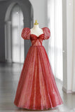 A Line Tulle Formal Evening Dress Sweetheart Neck Red Long Prom Dress