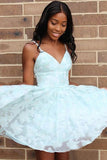 A Line V Neck Lace Sweet 16 Dresses Mint Green Cute Light Short Homecoming Dress