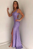 Evening Gown For Teen Mermaid Long Purple Split Sequin Prom Dress