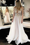 Lace Appliques Ivory Long Backless Elegant A-line Prom Dress