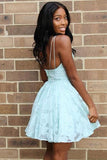 A Line V Neck Lace Sweet 16 Dresses Mint Green Cute Light Short Homecoming Dress