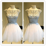 New Arrivals White Short Beaded prom dresses Prom Dress - Laurafashionshop