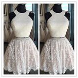 Tulle White Lace Ball Gown Short Prom Dresses - Laurafashionshop