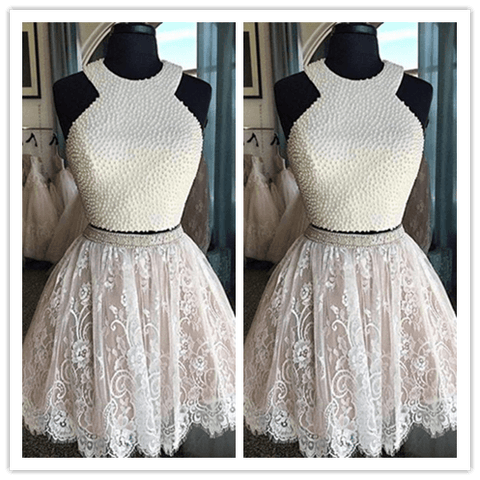 Tulle White Lace Ball Gown Short Prom Dresses - Laurafashionshop