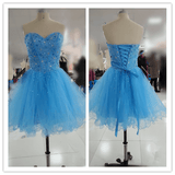 Silver Beading Blue Fitted Prom Dresses - Laurafashionshop