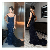 Custom Made Pretty Dark Navy Blue Beading Prom Dresses - Laurafashionshop