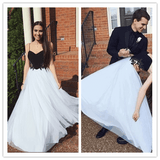 Black and White Spaghetti Straps Sexy Prom Dresses - Laurafashionshop