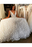 Long Wedding Dresses Floor Length White V Neck Sleeveless Glitter Sparkly Prom Dress