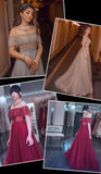 Sheer Neck Evening Dress Beading A-Line Chic Tulle Long Prom Dresses