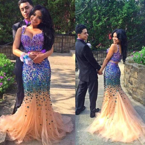 Sweetheart Sparkly Two Piece Fashion Full Length Mermaid Dress Prom Dresses - Laurafashionshop