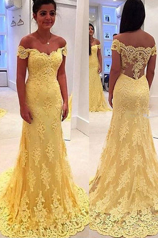 Arabic Mermaid Light Yellow Lace Evening Gowns Long Prom Wedding Guest Dresses