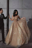 Sparkly Gold Sequins Backless Evening Dress Long Prom Gown