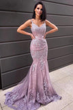 V Neck Mermaid Lace Applique Sweet Evening Prom Dresses 16 Prom Dresses