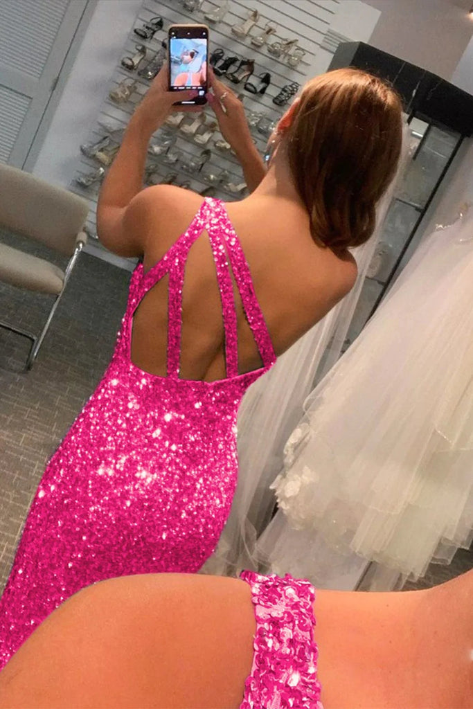 Shiny Mermaid One-shoulder Sequins Prom Dress