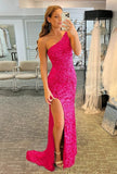 Shiny Mermaid One-shoulder Sequins Prom Dress