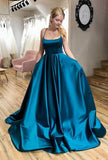 Spaghetti Straps Pageant Dance Dresses Ink Blue A-Line Satin School Party Gown Long Prom Dress