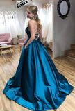 Spaghetti Straps Pageant Dance Dresses Ink Blue A-Line Satin School Party Gown Long Prom Dress