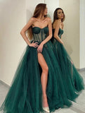 Formal Evening Dress A Line Tulle Sweetheart Green Long Prom Dress