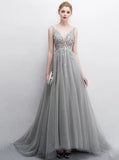 Gorgeous A-line Sleeveless Beading High Slit Prom Dresses, Evening Gowns
