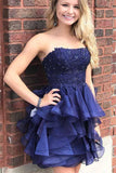 Strapless Cute Homecoming Dress Dark Blue A-line Short Prom Dresses