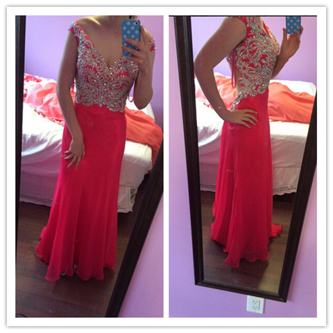 Top Shop Beading Backless Real Made Prom Dresses