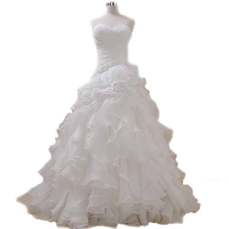 Organza Sweetheart White With Rich Ruffles Wedding Dress - Laurafashionshop