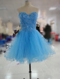 Silver Beading Blue Fitted Prom Dresses - Laurafashionshop