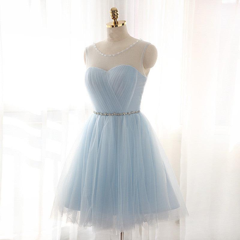 Beading Sparkly Sky Blue Fitted Silver Cocktail Dress Prom Dresses Homecoming Dresses - Laurafashionshop