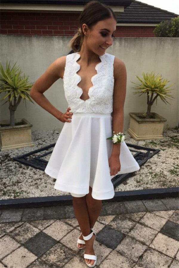 Lace Fashion Open Back White New Arrival Homecoming Dresses Prom Dress - Laurafashionshop