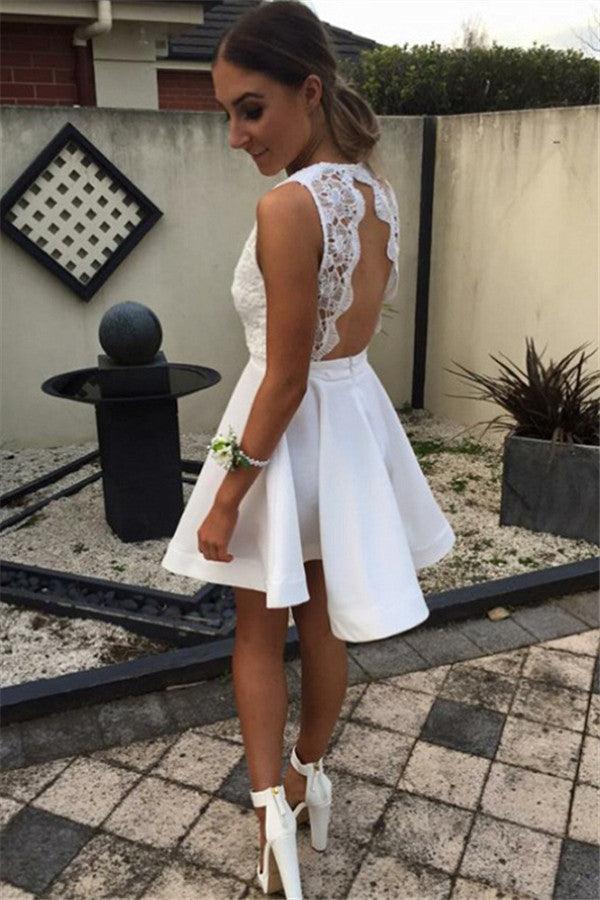 Lace Fashion Open Back White New Arrival Homecoming Dresses Prom Dress - Laurafashionshop