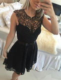 Lace Cute Black Short Homecoming Gowns Prom Dresses - Laurafashionshop