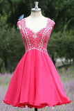 Open Back Red Chiffon Short Sexy Homecomings Dress Prom Dresses - Laurafashionshop