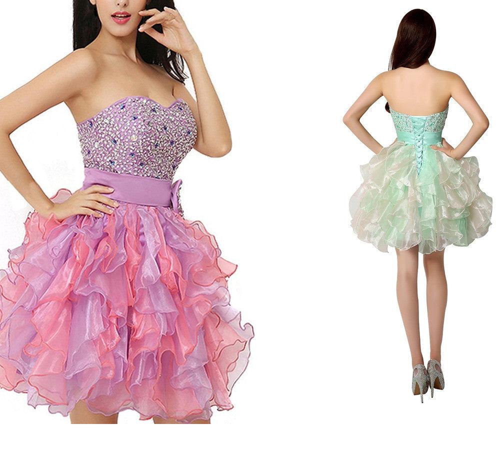 Fitted Beading Short Tulle Homecoming Dresses Prom Dress - Laurafashionshop