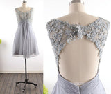 Silver Grey Modest Tulle Prom Dress - Laurafashionshop