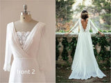 Long Sleeves V Neck Backless Lace Beach Cheap Wedding dressBridal Gowns
