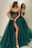 Formal Evening Dress A Line Tulle Sweetheart Green Long Prom Dress