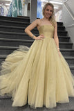 Shiny Formal Evening Dresses A Line Strapless Tulle Long  Prom Dresses