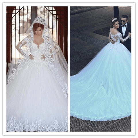 Slim Royal Long Train Ivory Color Wedding Dress - Laurafashionshop