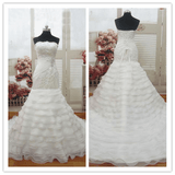 Long White Luxurious Mermaid lace tiered skirt wedding dresses bridal gowns - Laurafashionshop