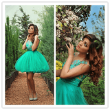 Light Turquoise Tulle Lace Short Ball Gown Prom Gown Prom Dresses - Laurafashionshop
