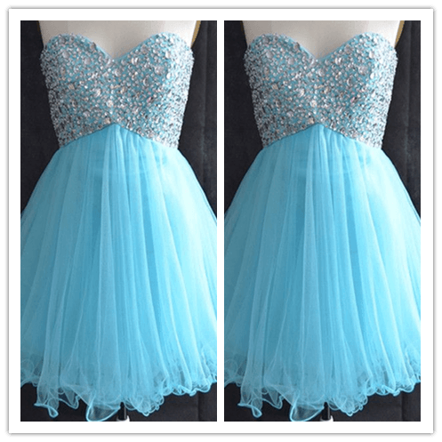 Blue Sweet 16 Dress Tulle Sparkly Sweetheart Prom Dresses - Laurafashionshop