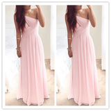 One Shoulder Chiffon Pink Bridesmaid Prom Dresses - Laurafashionshop