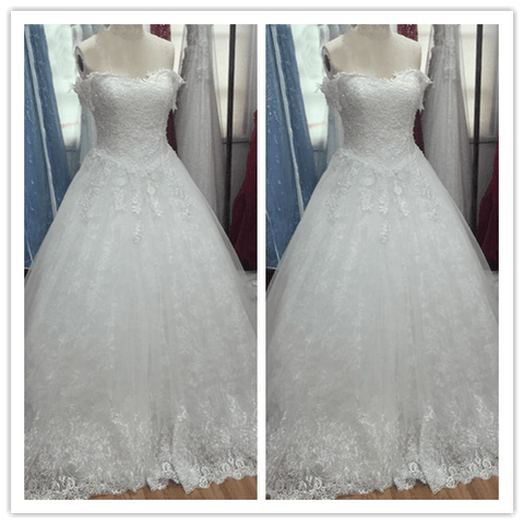 Vintage A-line White Princess Custom Wedding Dress - Laurafashionshop