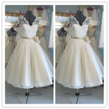 Vintage Tea length Short lace bridal gown - Laurafashionshop