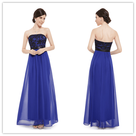 Chiffon Long Royal Blue Bridesmaid Dress With Lace Bodice Prom Dresses - Laurafashionshop